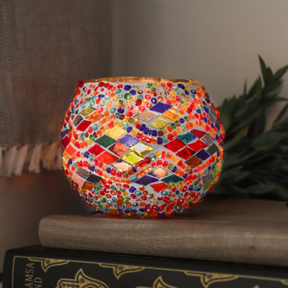 Mosaic Handmade Candle Holder (Multicolor Waves)