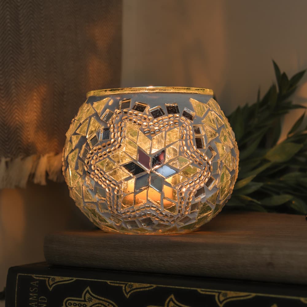 Mosaic Handmade Candle Holder (Wedding White)