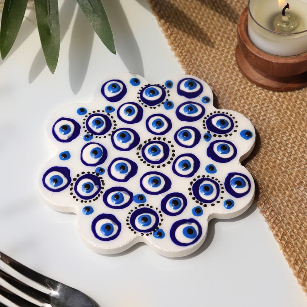 Evil Eye Design Ceramic Coaster 4"