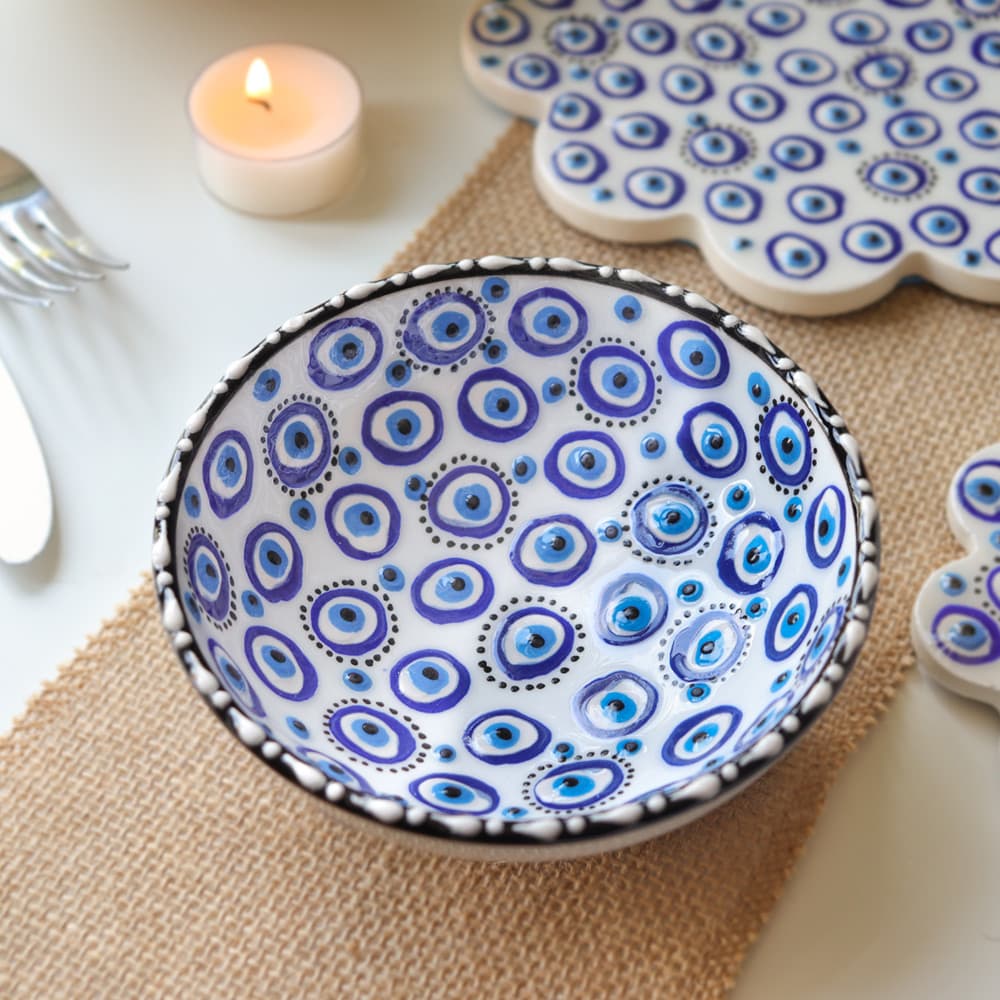 Hand Painted Evil Eye Design Ceramic Bowl (Small)