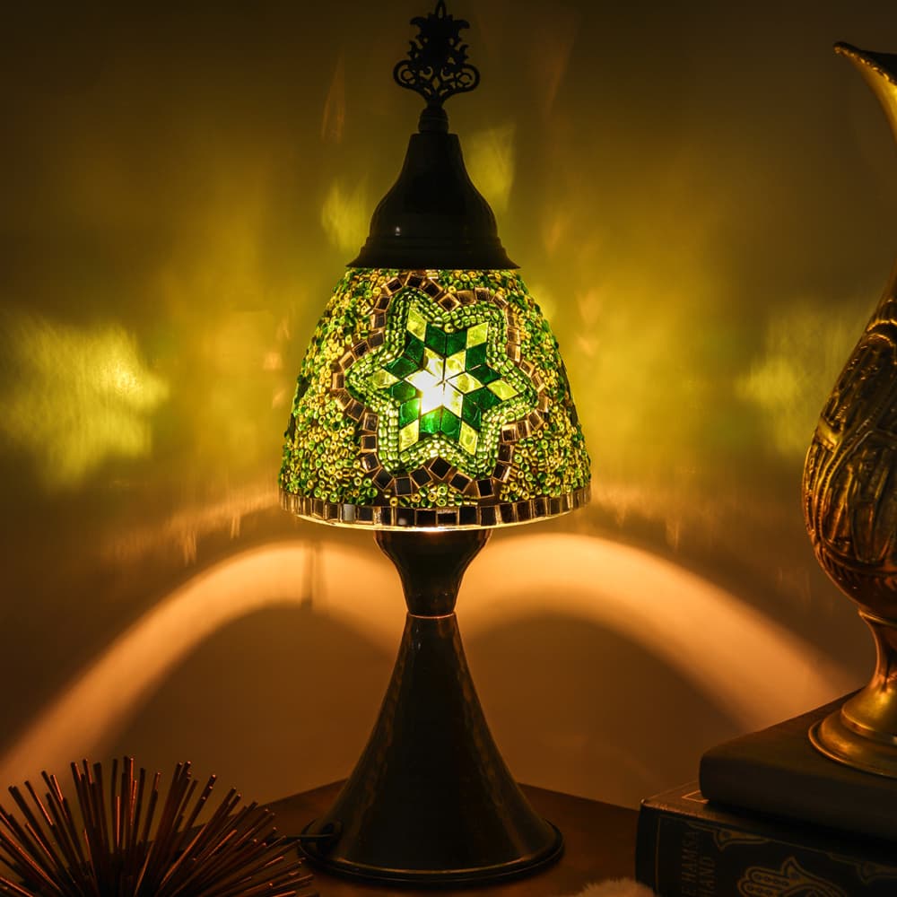 Turkish Mosaic Handmade Bedside Table Lamp - Green