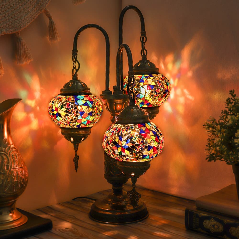 3 Globe Handmade Turkish Mosaic Arc Lamp