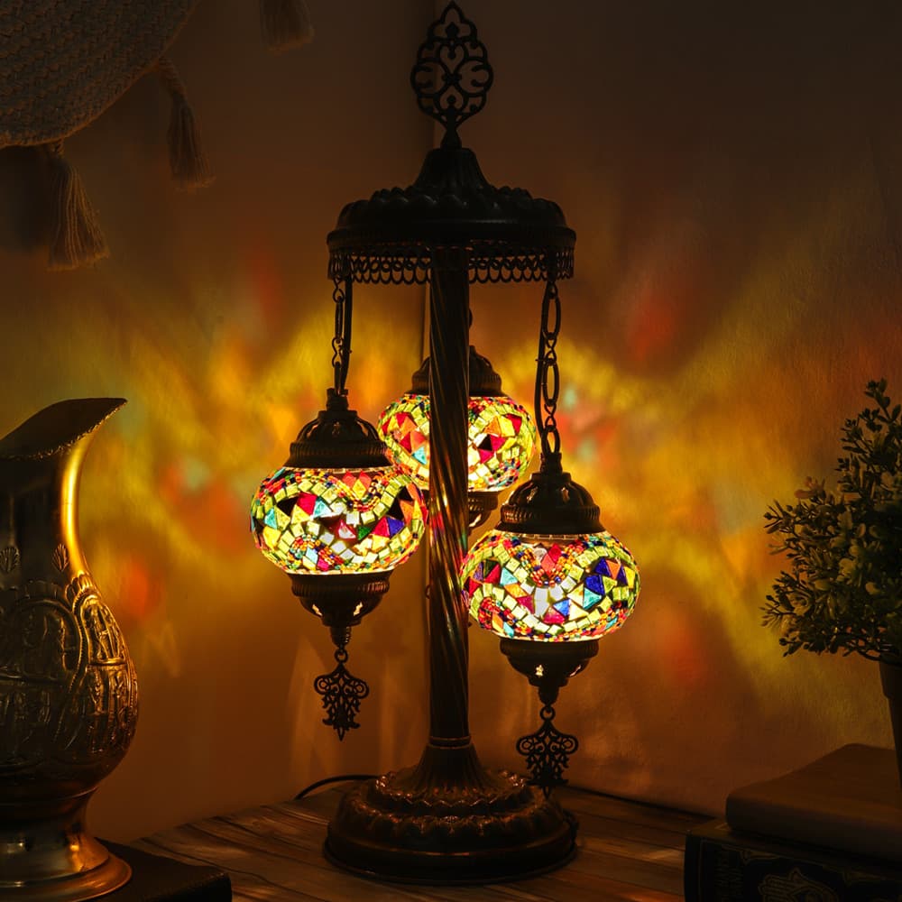 3 Wave Globe Handmade Turkish Mosaic Carousel Lamp