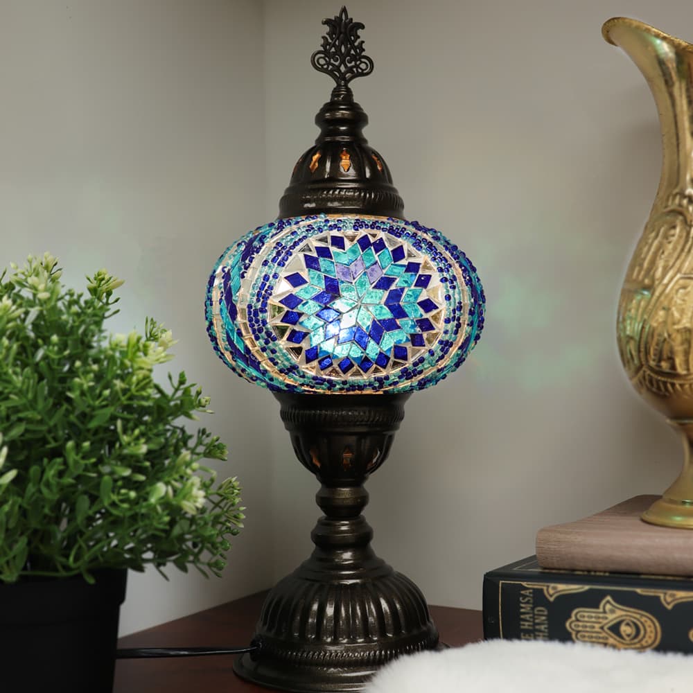 Table Lamp with Handmade Blue Mosaic Glass