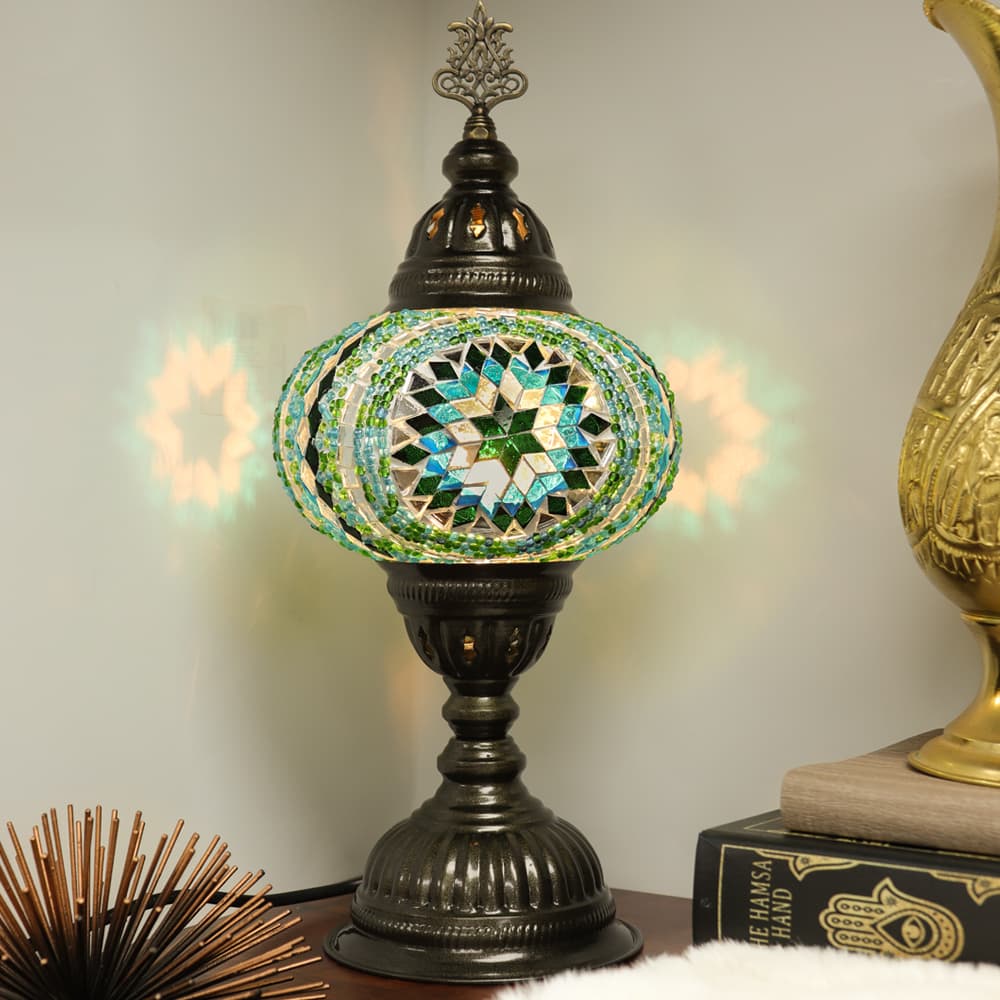 Table Lamp with Handmade Green Mosaic Glass