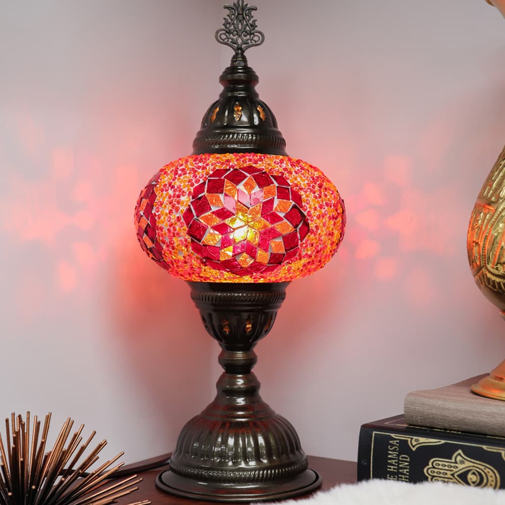 Table Lamp with Handmade Red Mosaic Glass