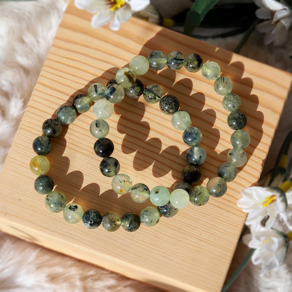 Epidote In Prehnite with Black Tourmaline Bracelet