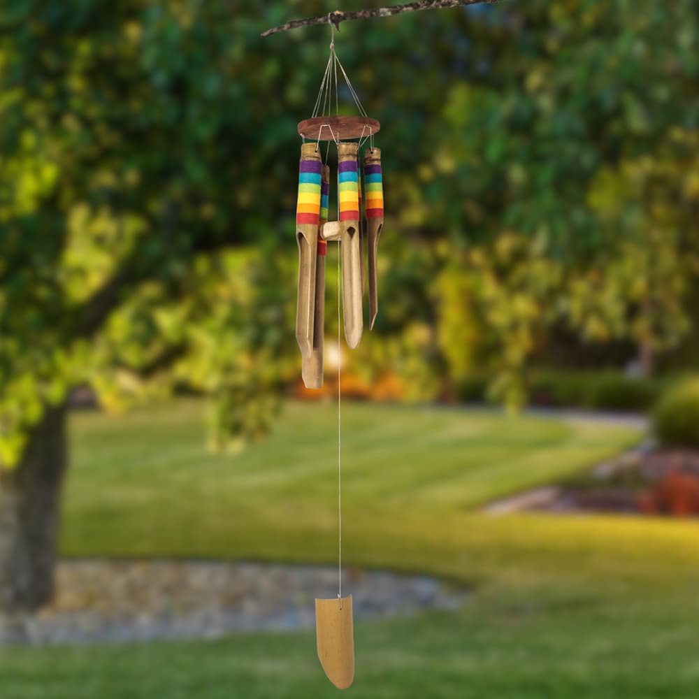 Bamboo Wind Chime with Hand Painted Rainbow Colors