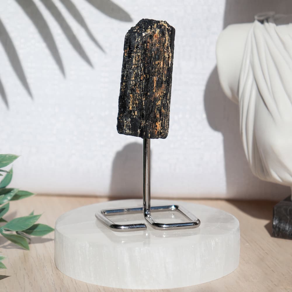 Black Tourmaline on Silver Metal Stand