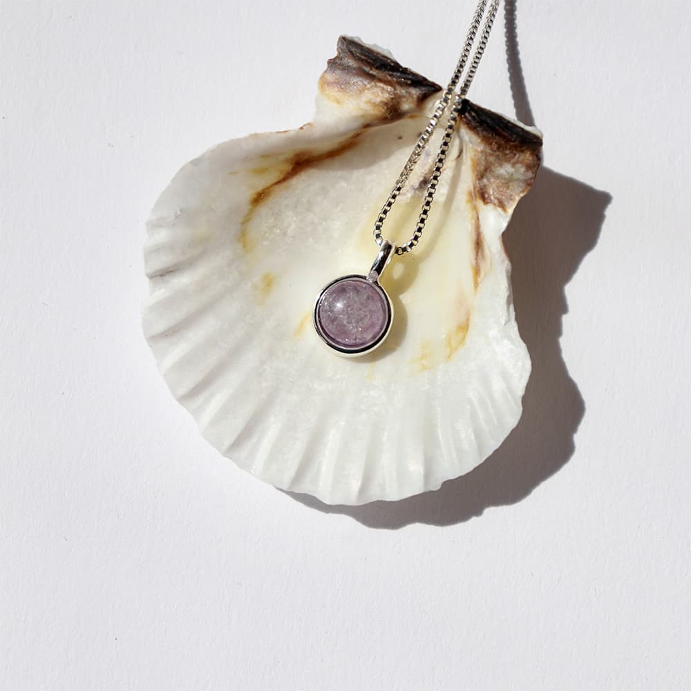 Amethyst Bezel Pendant with Chain - Silver Plated