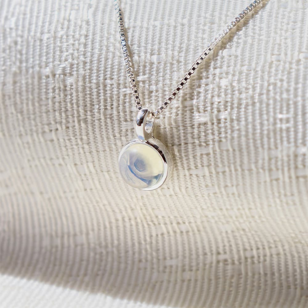 Moonstone Bezel Pendant with Chain - Silver Plated