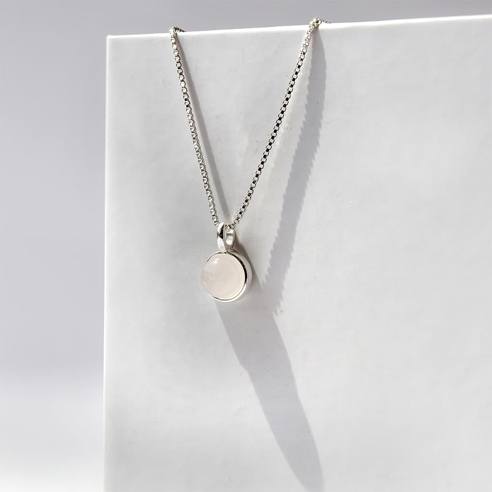 Rose Quartz Bezel Pendant with Chain - Silver Plated