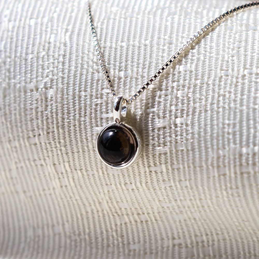 Smoky Quartz Bezel Pendant with Chain - Silver Plated