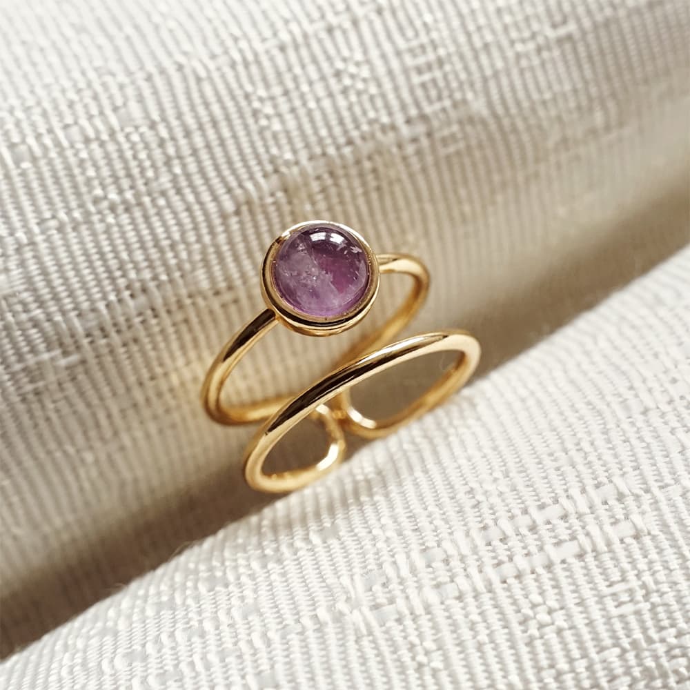 "Third Eye" Adjustable Amethyst Ring - Gold Plated
