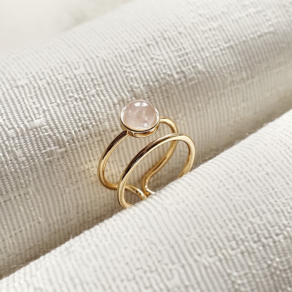 "Gentle Heart" Adjustable Rose Quartz Ring - Gold Plated