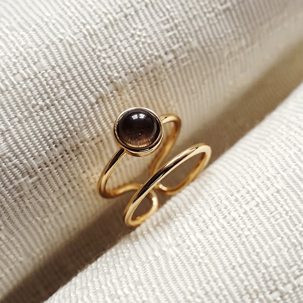 "Grounded Spirit" Adjustable Smoky Ring - Gold Plated