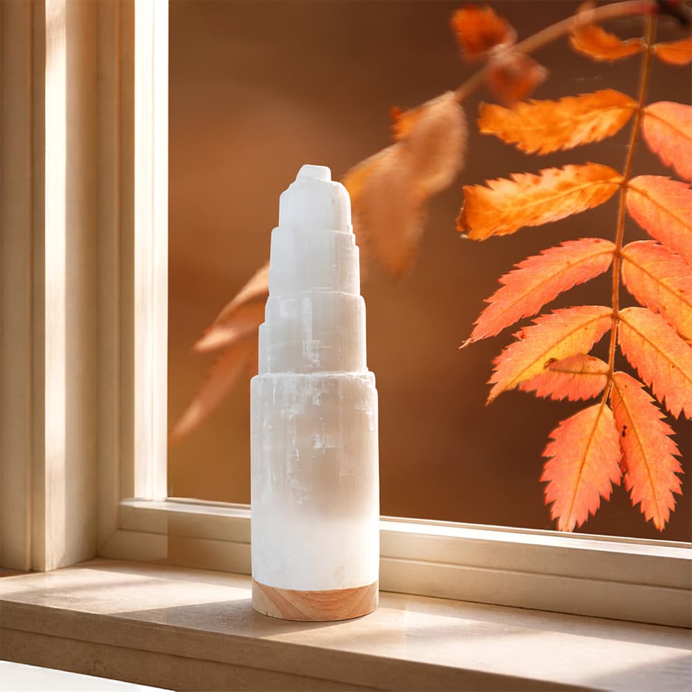 Medium Selenite Lamp with USB LED Wood Base