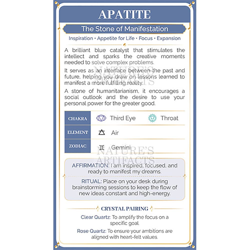 Apatite Crystal Property Cards (Pack of 100)