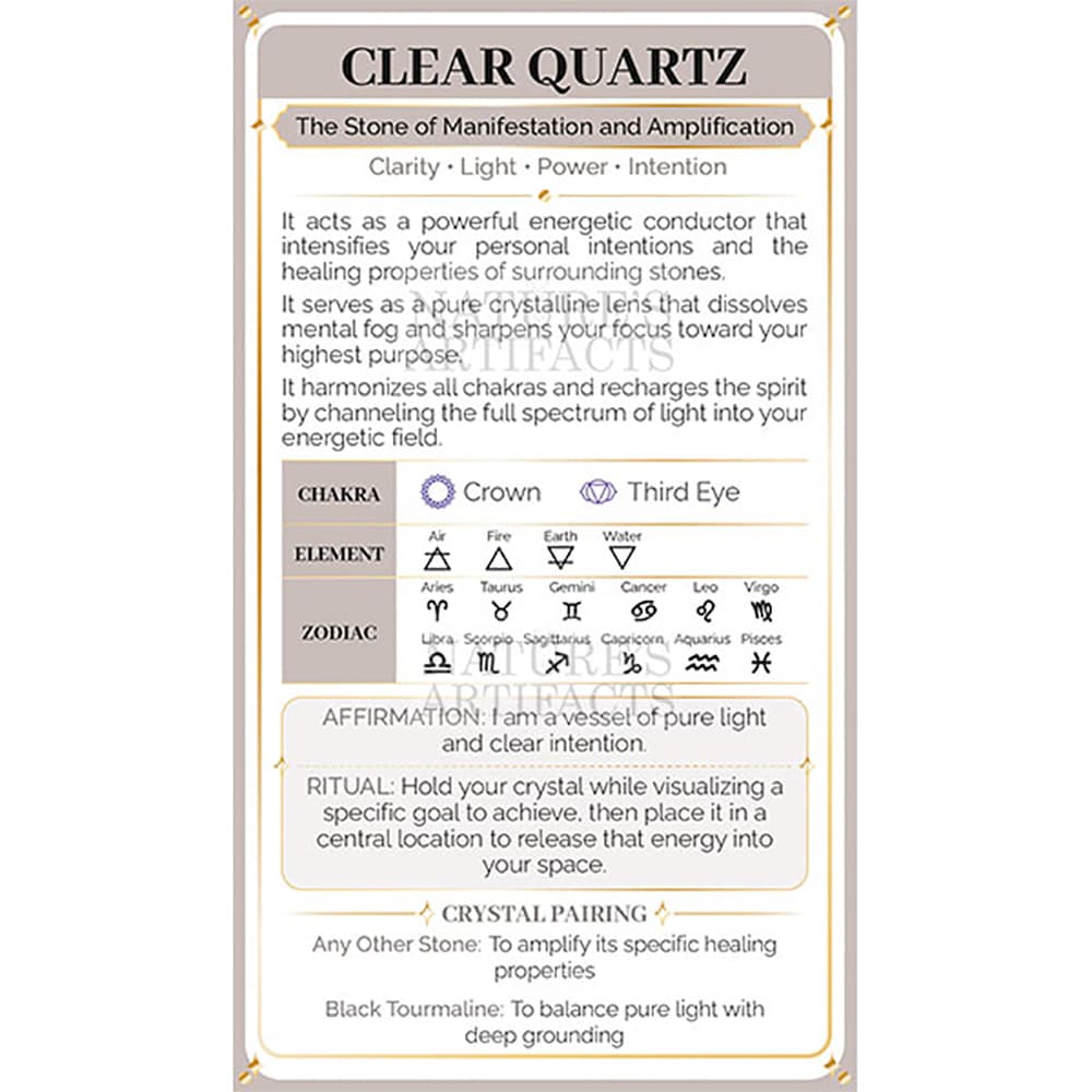 Clear Quartz Crystal Property Cards (Pack of 100)