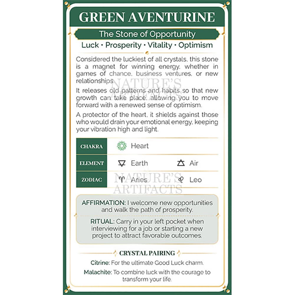 Green Aventurine  Crystal Property Cards (Pack of 100)