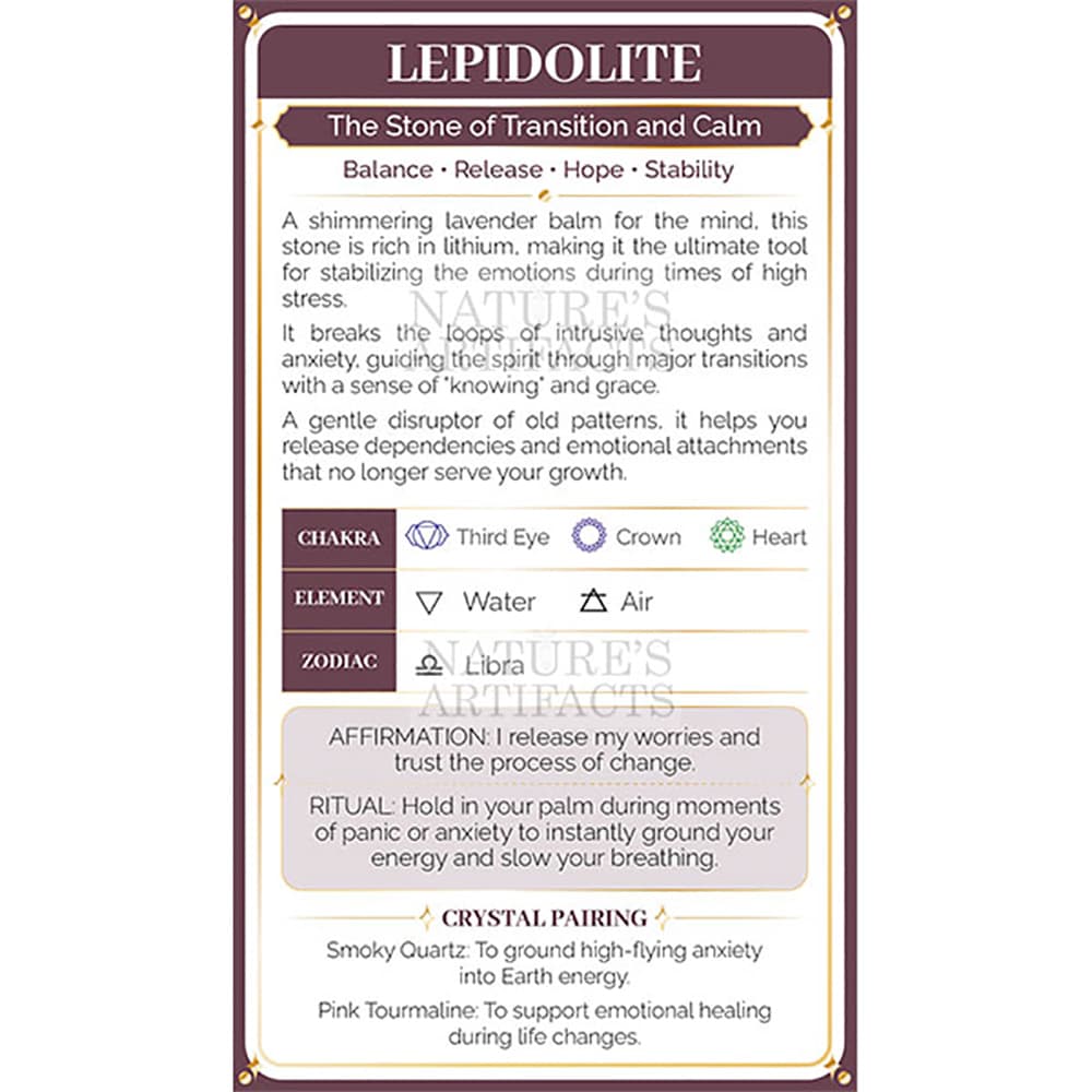 Lepidolite Crystal Property Cards (Pack of 100)