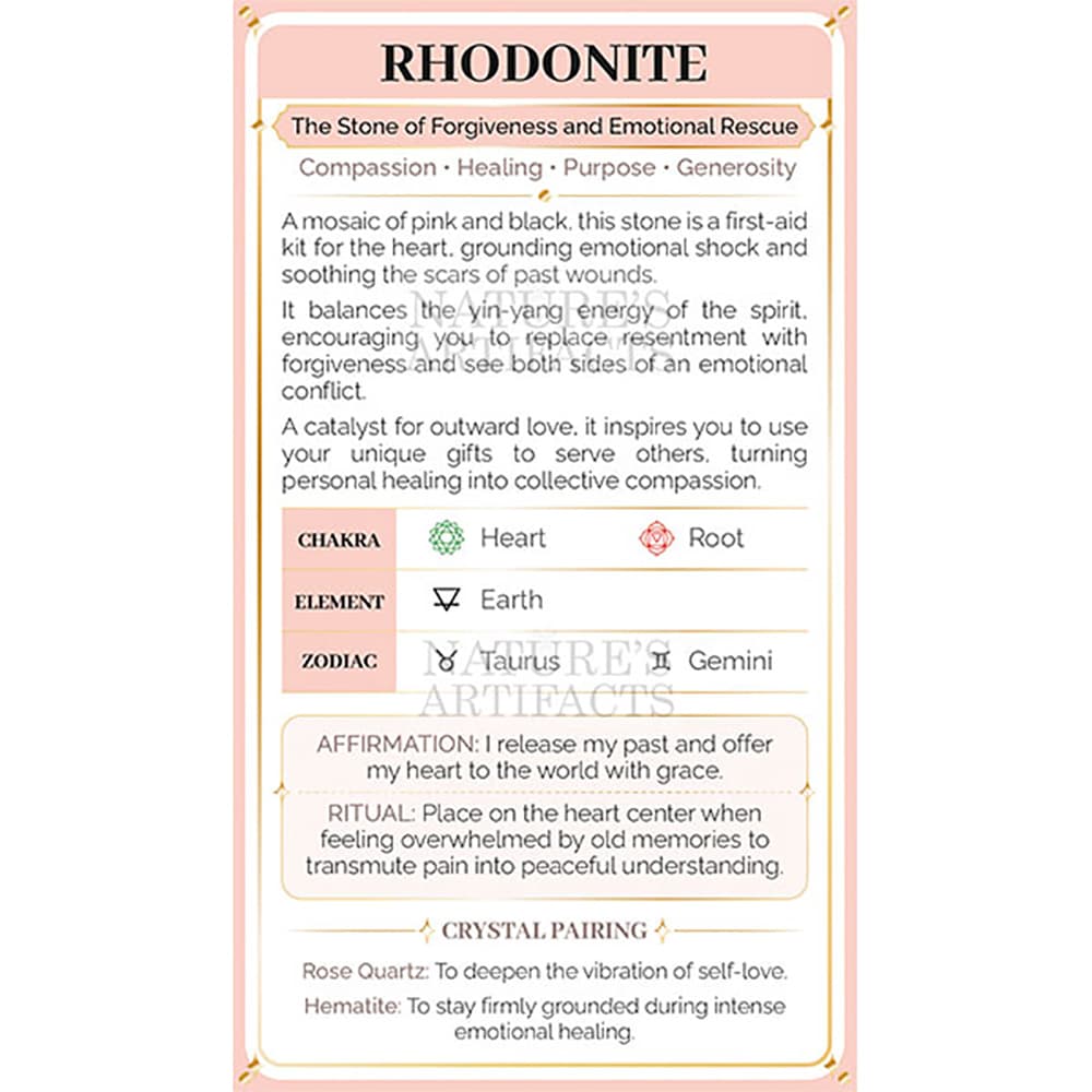 Rhodonite Crystal Property Cards (Pack of 100)