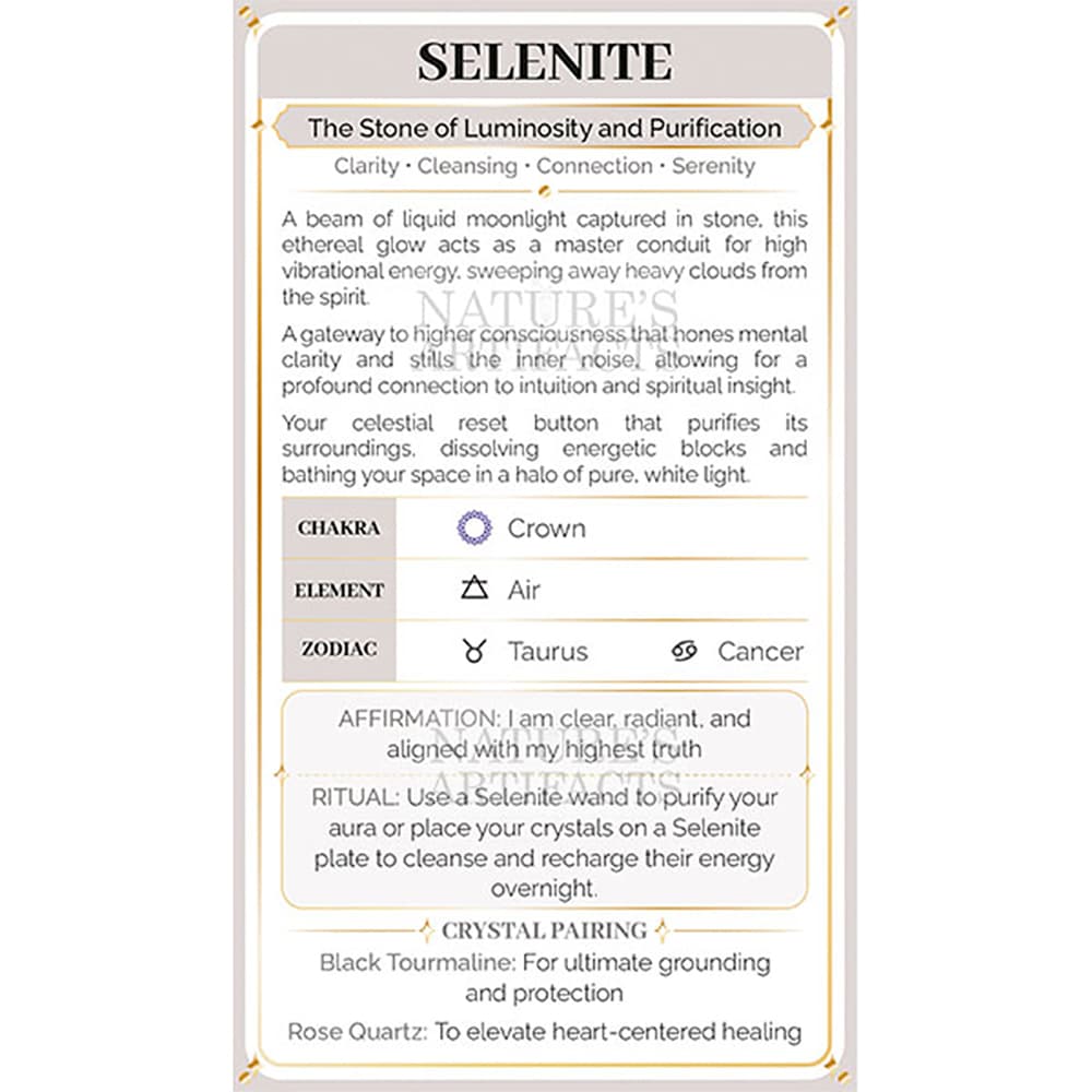 Selenite Crystal Property Cards (Pack of 100)