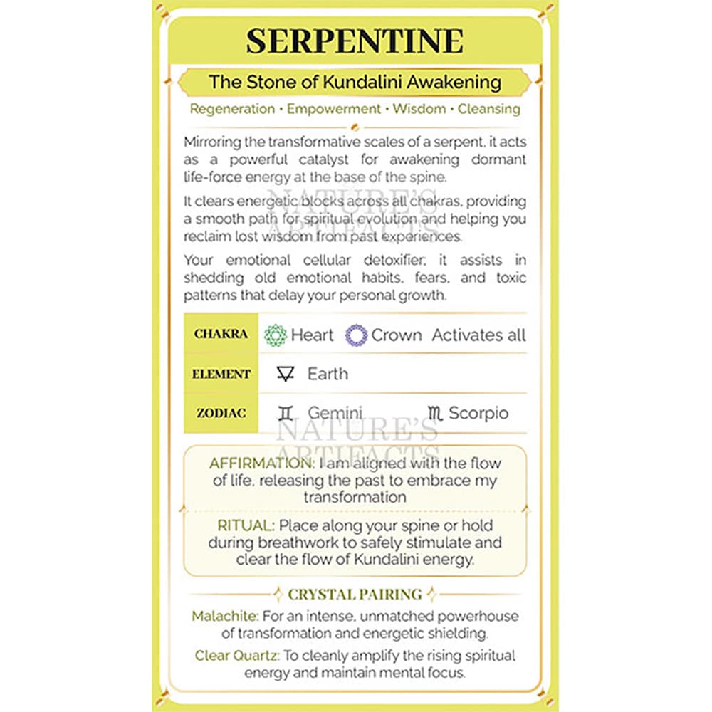 Serpentine Crystal Property Cards (Pack of 100)