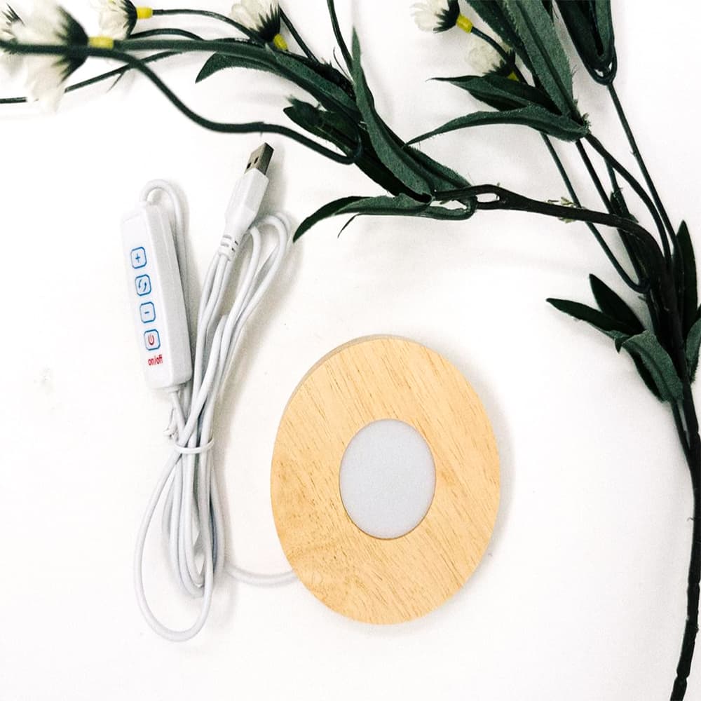 Wooden LED Light Base, Dimmable with USB